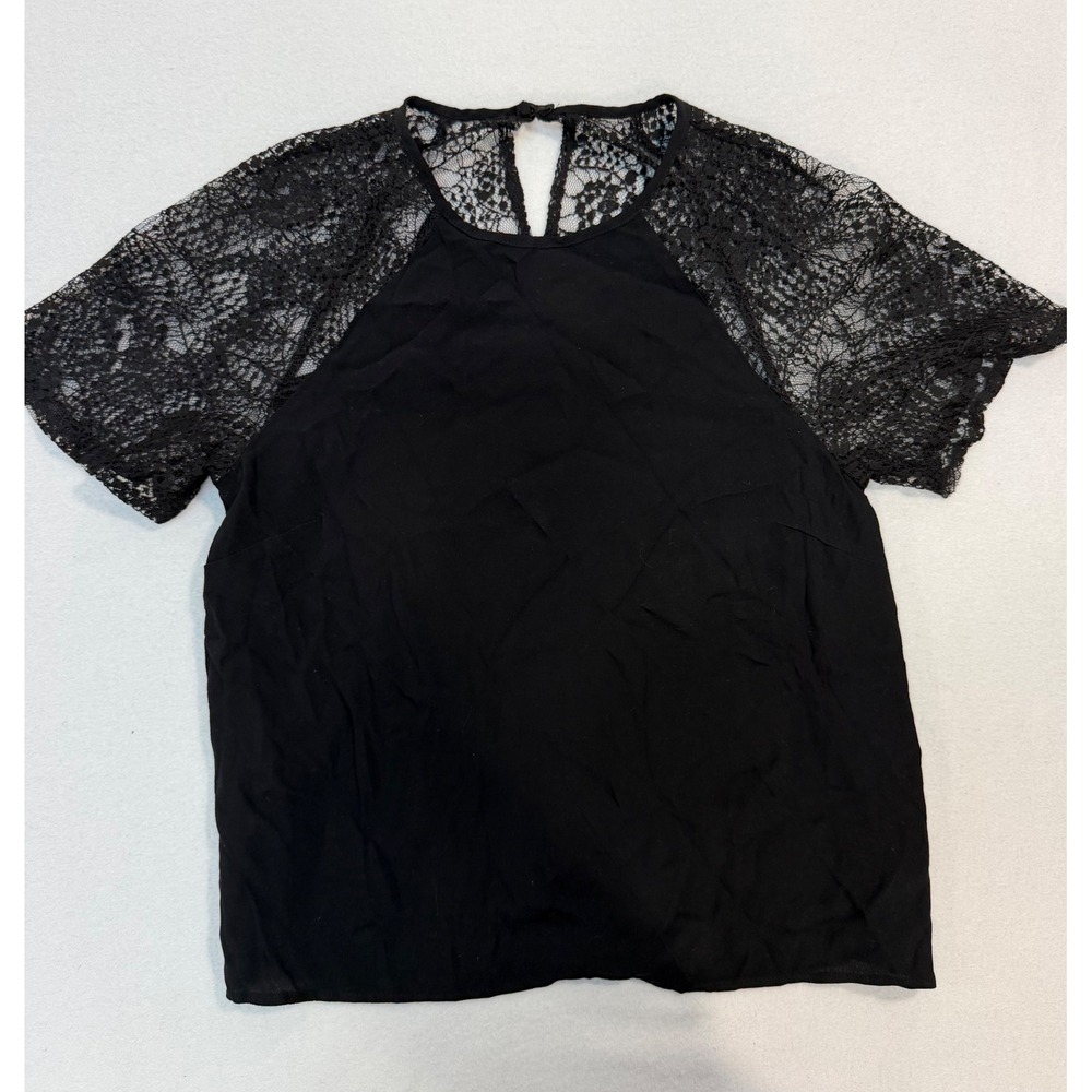 Jack Wills Black Lace Raglan Sleeve Blouse Keyhole‎ Back Top Womens US 4